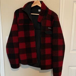 Columbia Red and Black Checkered Fleece Jacket